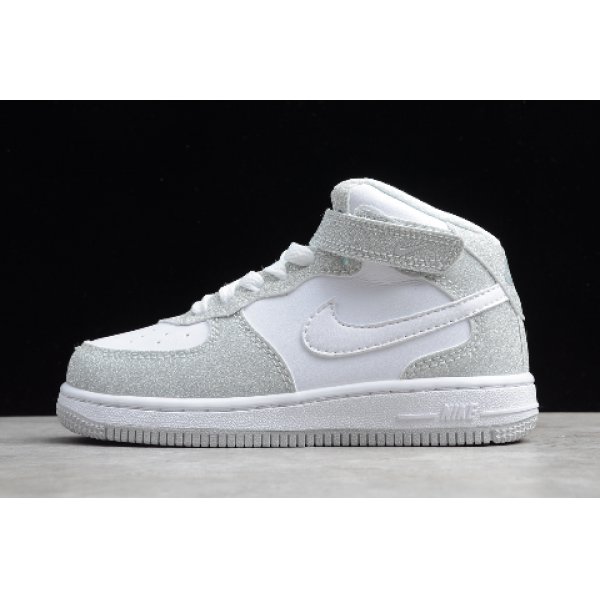 Nike Çocuk Air Force 1 Mid Beyaz / Metal Gümüş Kaykay Ayakkabı Türkiye - 5ZA7M5C6